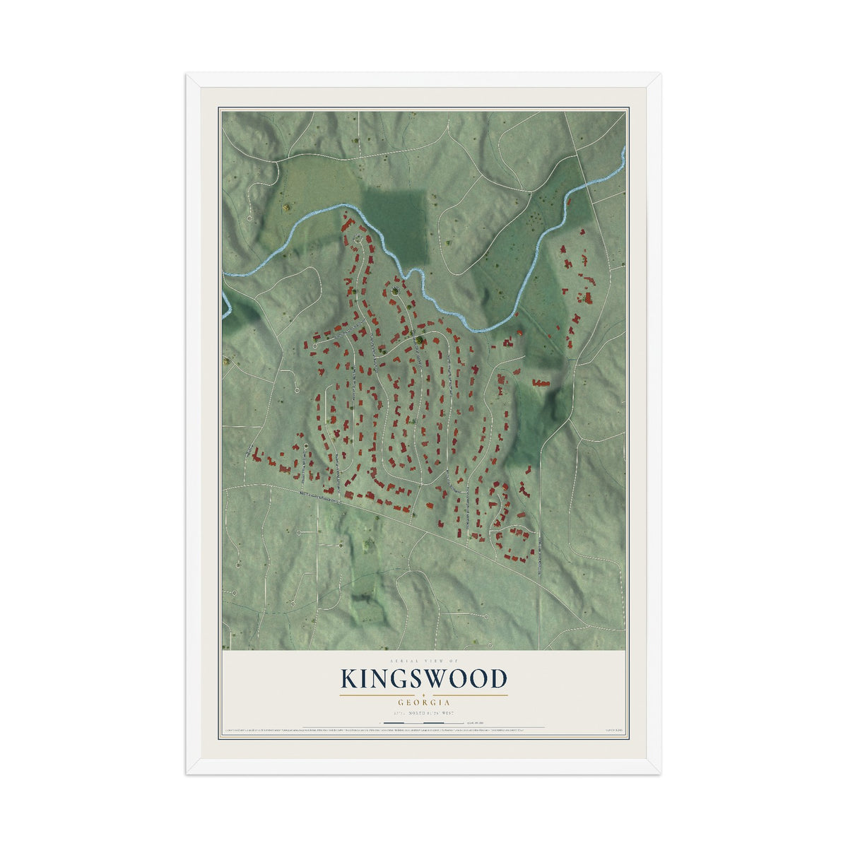 Kingswood, Georgia map print, 12" x 18" W/ White Ayous Wood Frame mockup