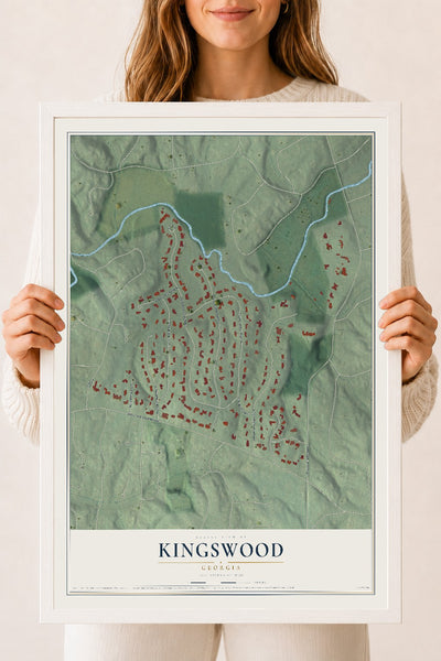 Kingswood, Georgia map print, 18" x 24" W/ White Ayous Wood Frame mockup