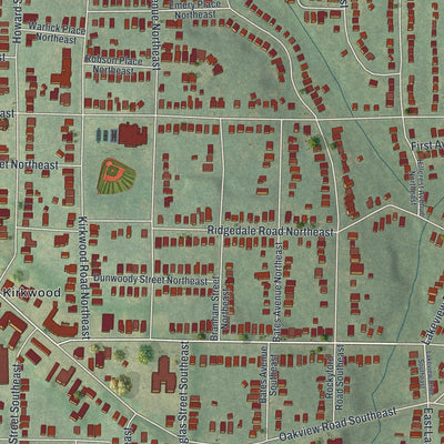Close-up 1 of the Kirkwood, Georgia map artwork