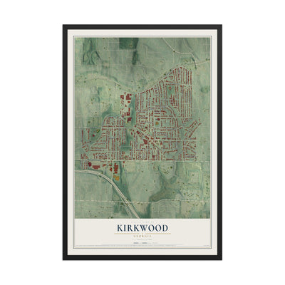 Kirkwood, Georgia map print, 12" x 18" W/ Black Ayous Wood Frame mockup