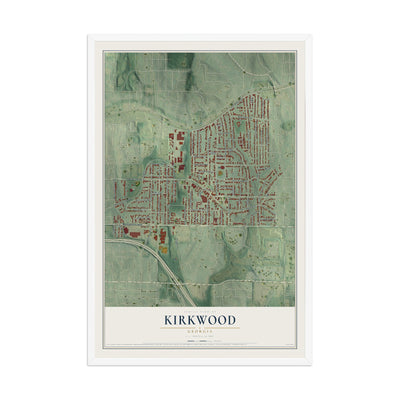 Kirkwood, Georgia map print, 12" x 18" W/ White Ayous Wood Frame mockup