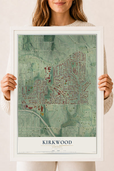 Kirkwood, Georgia map print, 18" x 24" W/ White Ayous Wood Frame mockup
