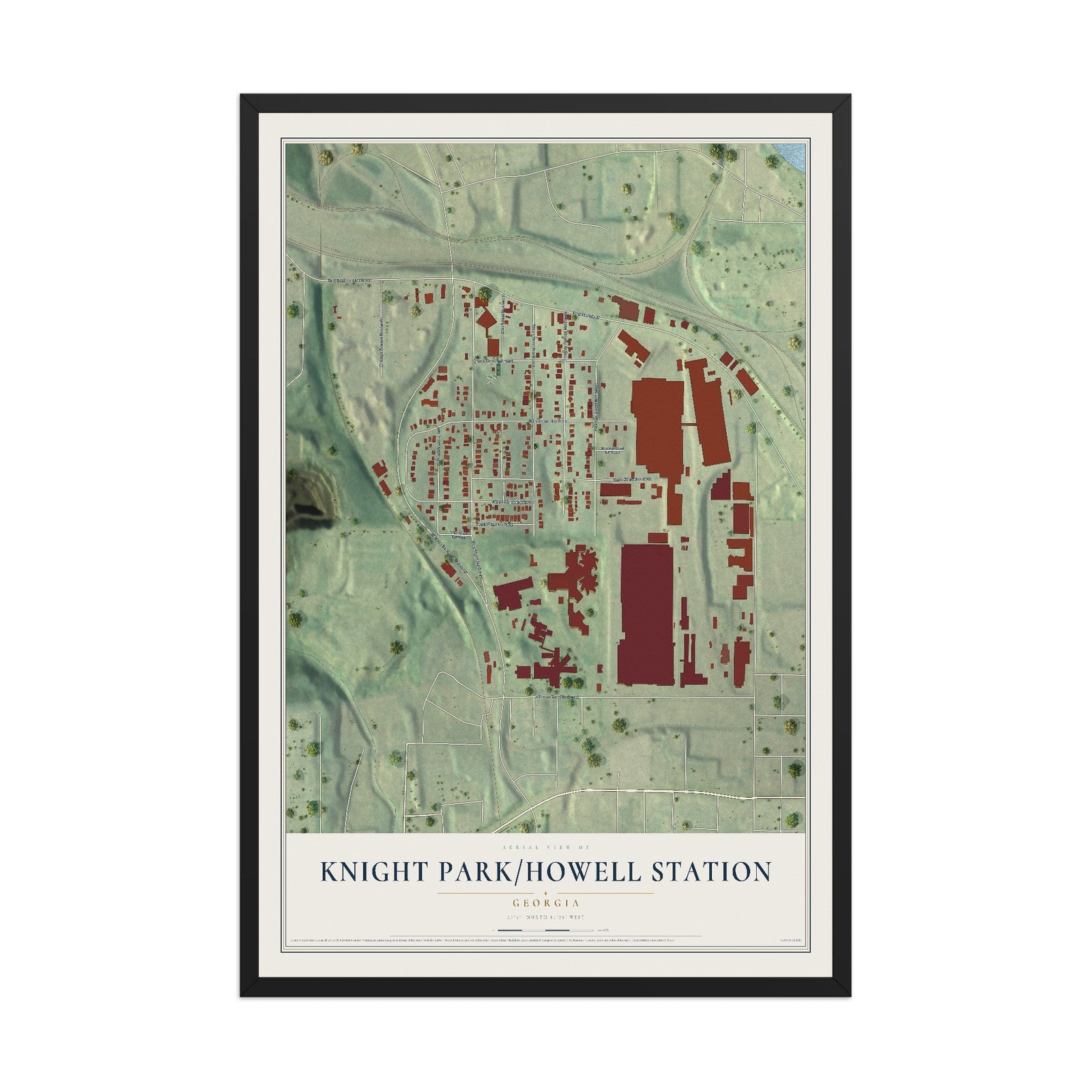 Knight Park-Howell Station, Georgia map print, 12" x 18" W/ Black Ayous Wood Frame mockup