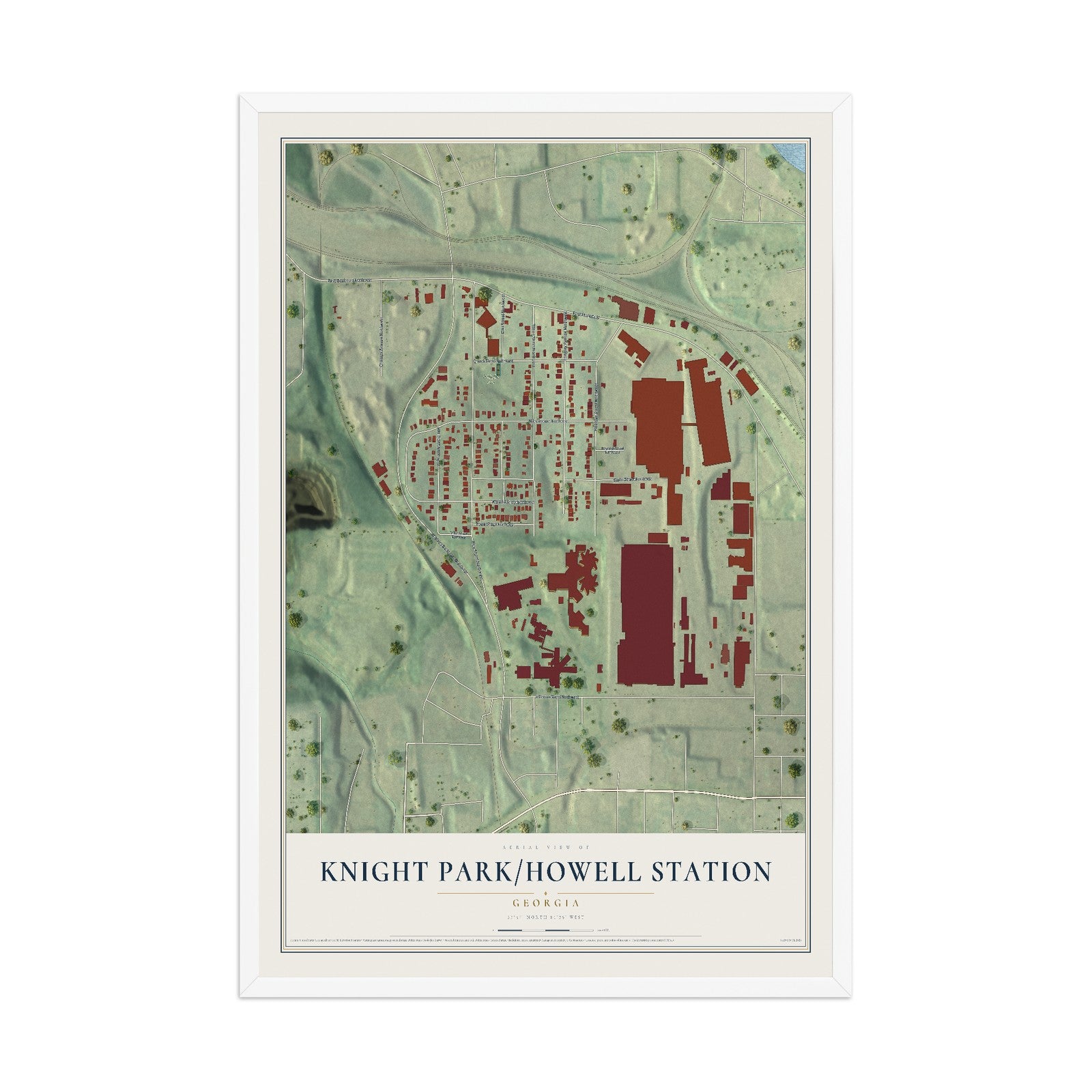 Knight Park-Howell Station, Georgia map print, 12" x 18" W/ White Ayous Wood Frame mockup