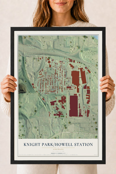 Knight Park-Howell Station, Georgia map print, 18" x 24" W/ Black Ayous Wood Frame mockup