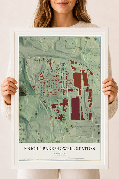 Knight Park-Howell Station, Georgia map print, 18" x 24" W/ White Ayous Wood Frame mockup