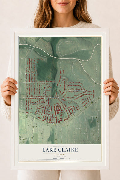 Lake Claire, Georgia map print, 18" x 24" W/ White Ayous Wood Frame mockup