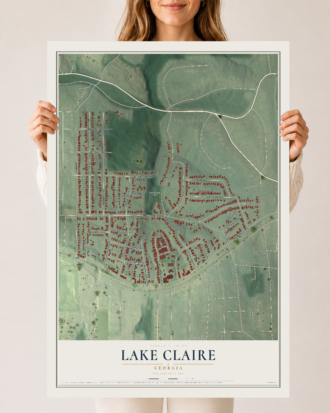 Lake Claire, Georgia map print, 24" x 36" Archival Matte Print mockup