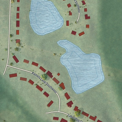 Close-up 1 of the Lake Estates, Georgia map artwork