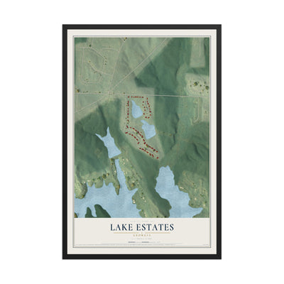 Lake Estates, Georgia map print, 12" x 18" W/ Black Ayous Wood Frame mockup