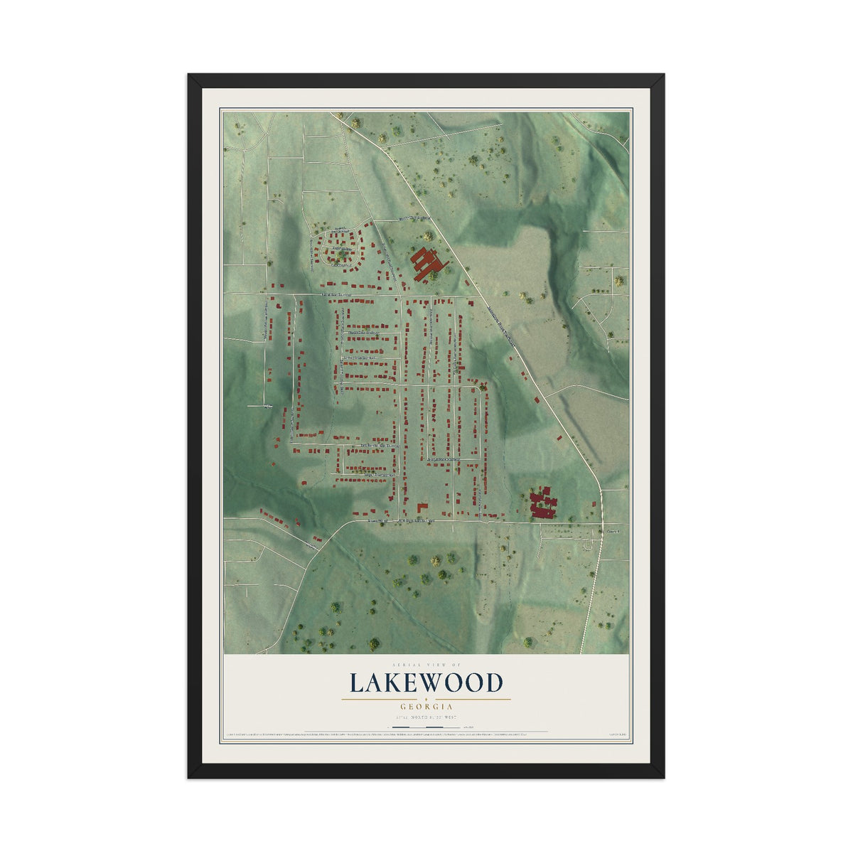 Lakewood, Georgia map print, 12" x 18" W/ Black Ayous Wood Frame mockup