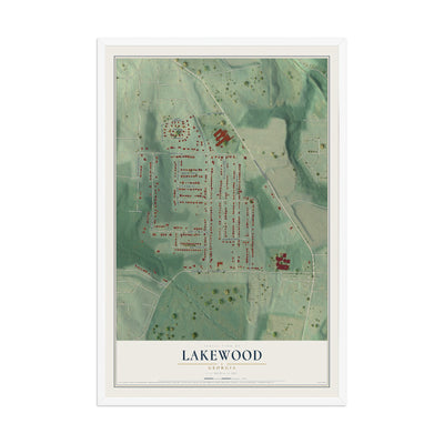 Lakewood, Georgia map print, 12" x 18" W/ White Ayous Wood Frame mockup
