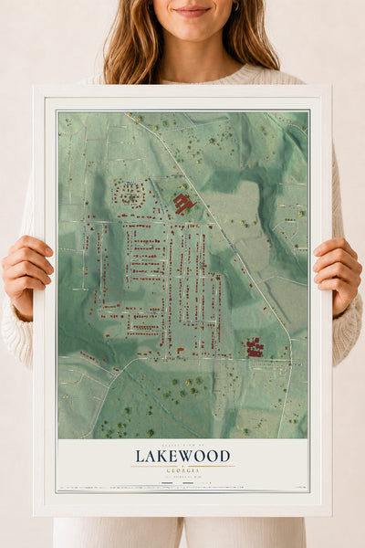 Lakewood, Georgia map print, 18" x 24" W/ White Ayous Wood Frame mockup