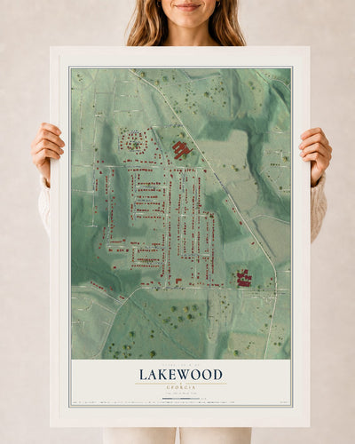 Lakewood, Georgia map print, 24" x 36" W/ White Ayous Wood Frame mockup