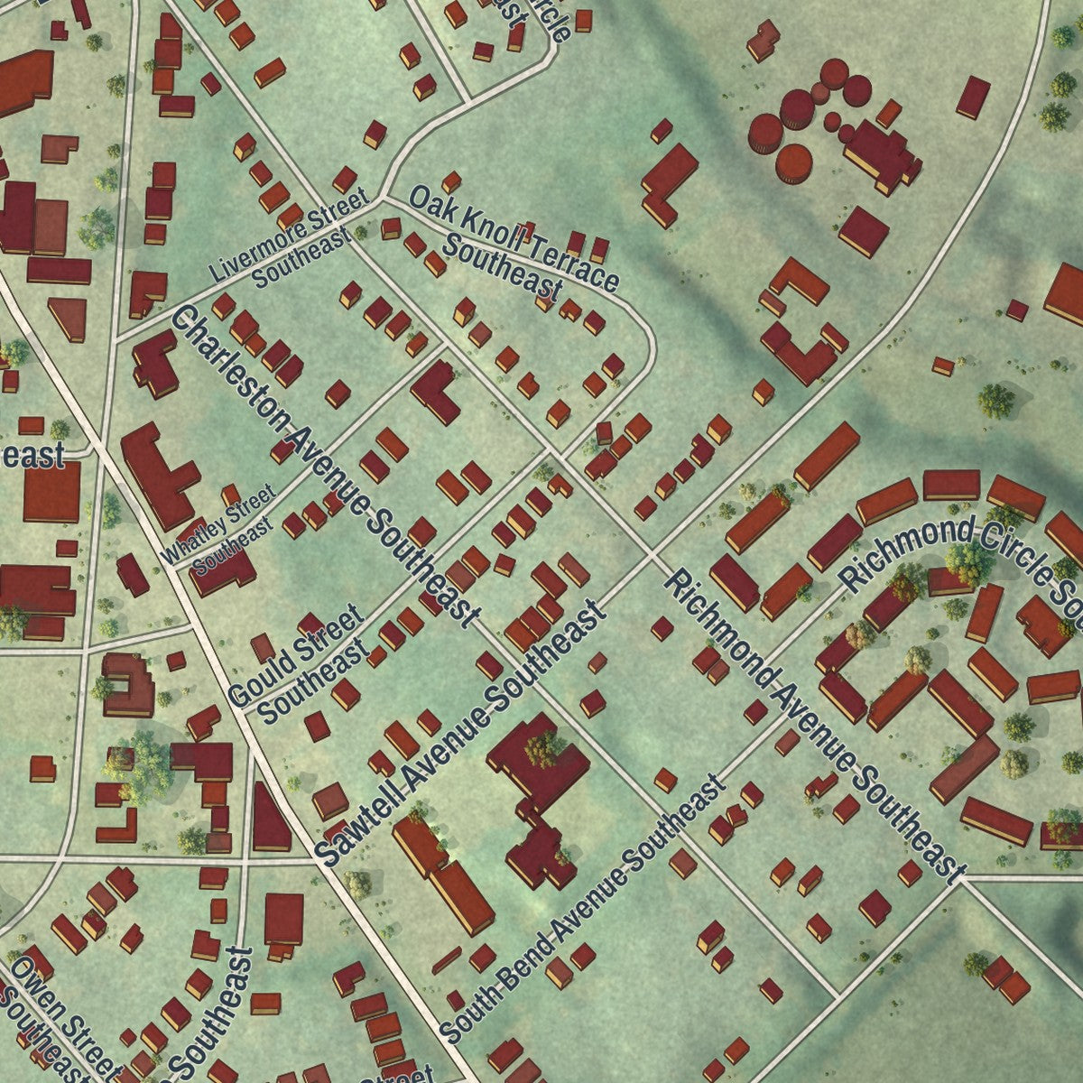 Close-up 1 of the Lakewood Heights, Georgia map artwork