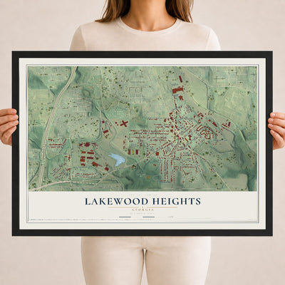 Lakewood Heights, Georgia map print, 18" x 24" W/ Black Ayous Wood Frame mockup