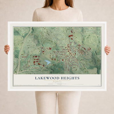 Lakewood Heights, Georgia map print, 24" x 36" W/ White Ayous Wood Frame mockup