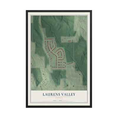 Laurens Valley, Georgia map print, 12" x 18" W/ Black Ayous Wood Frame mockup
