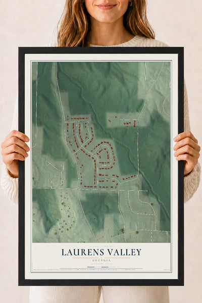 Laurens Valley, Georgia map print, 18" x 24" W/ Black Ayous Wood Frame mockup