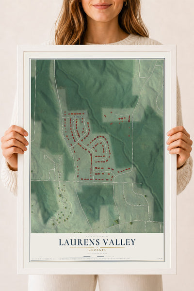 Laurens Valley, Georgia map print, 18" x 24" W/ White Ayous Wood Frame mockup