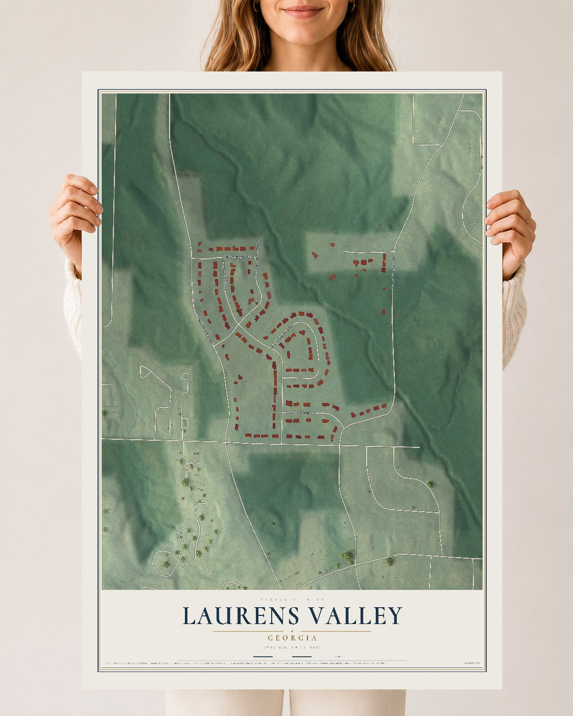 Laurens Valley, Georgia map print, 24" x 36" Archival Matte Print mockup
