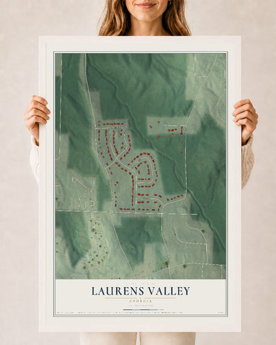 Laurens Valley, Georgia map print, 24" x 36" W/ White Ayous Wood Frame mockup