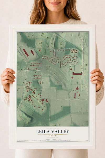 Leila Valley, Georgia map print, 18" x 24" W/ White Ayous Wood Frame mockup