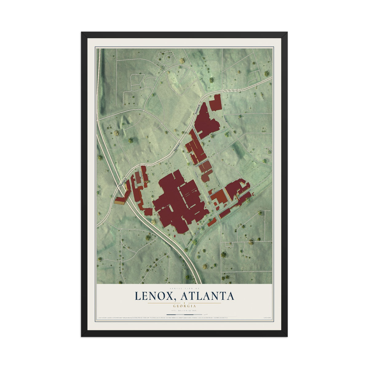 Lenox, Georgia map print, 12" x 18" W/ Black Ayous Wood Frame mockup