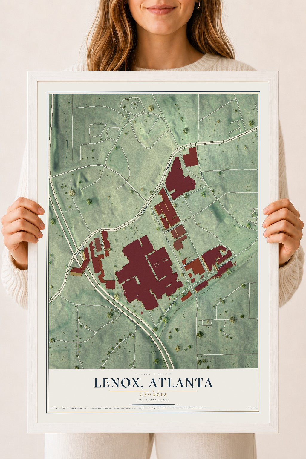 Lenox, Georgia map print, 18" x 24" W/ White Ayous Wood Frame mockup