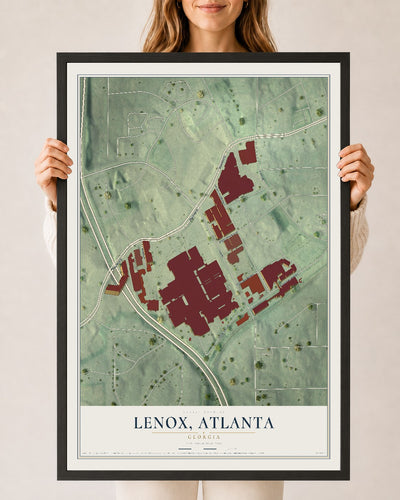 Lenox, Georgia map print, 24" x 36" W/ Black Ayous Wood Frame mockup