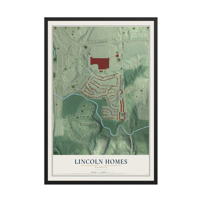 Lincoln Homes, Georgia map print, 12" x 18" W/ Black Ayous Wood Frame mockup