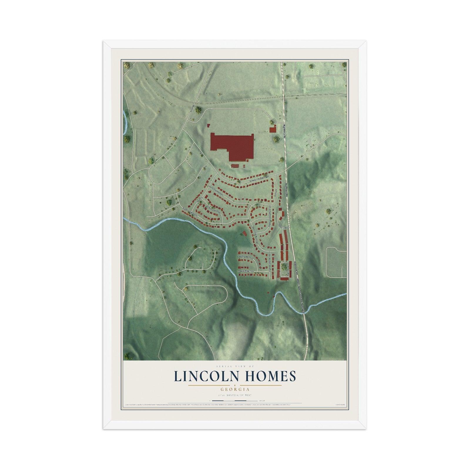 Lincoln Homes, Georgia map print, 12" x 18" W/ White Ayous Wood Frame mockup