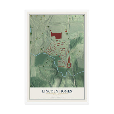 Lincoln Homes, Georgia map print, 12" x 18" W/ White Ayous Wood Frame mockup