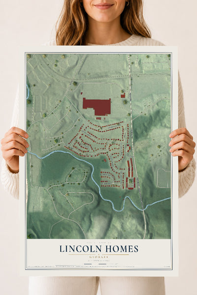 Lincoln Homes, Georgia map print, 18" x 24" Archival Matte Print mockup
