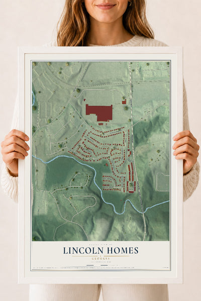 Lincoln Homes, Georgia map print, 18" x 24" W/ White Ayous Wood Frame mockup