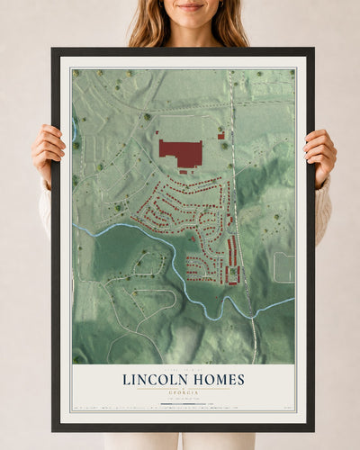 Lincoln Homes, Georgia map print, 24" x 36" W/ Black Ayous Wood Frame mockup