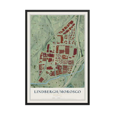 Lindbergh-Morosgo, Georgia map print, 12" x 18" W/ Black Ayous Wood Frame mockup