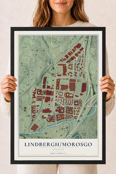 Lindbergh-Morosgo, Georgia map print, 18" x 24" W/ Black Ayous Wood Frame mockup