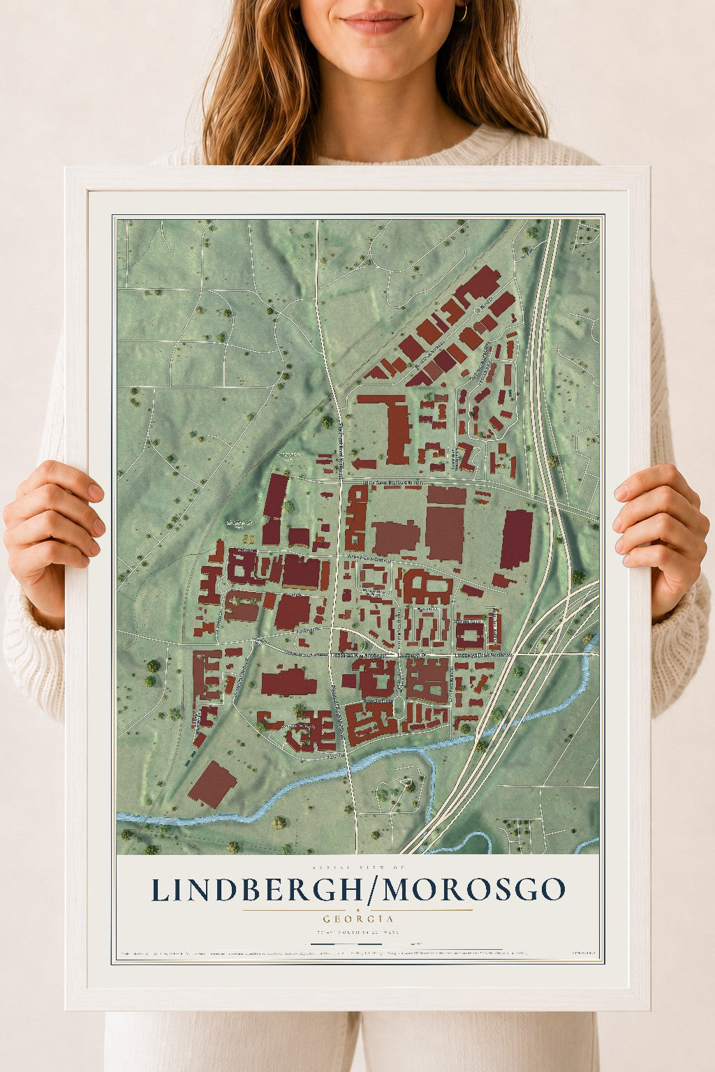 Lindbergh-Morosgo, Georgia map print, 18" x 24" W/ White Ayous Wood Frame mockup