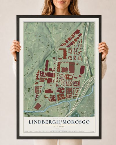 Lindbergh-Morosgo, Georgia map print, 24" x 36" W/ Black Ayous Wood Frame mockup