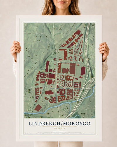 Lindbergh-Morosgo, Georgia map print, 24" x 36" W/ White Ayous Wood Frame mockup
