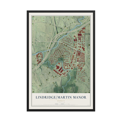 Lindridge-Martin Manor, Georgia map print, 12" x 18" W/ Black Ayous Wood Frame mockup