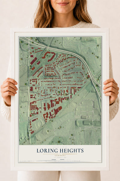 Loring Heights, Georgia map print, 18" x 24" W/ White Ayous Wood Frame mockup