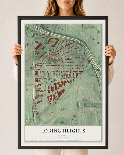 Loring Heights, Georgia map print, 24" x 36" W/ Black Ayous Wood Frame mockup