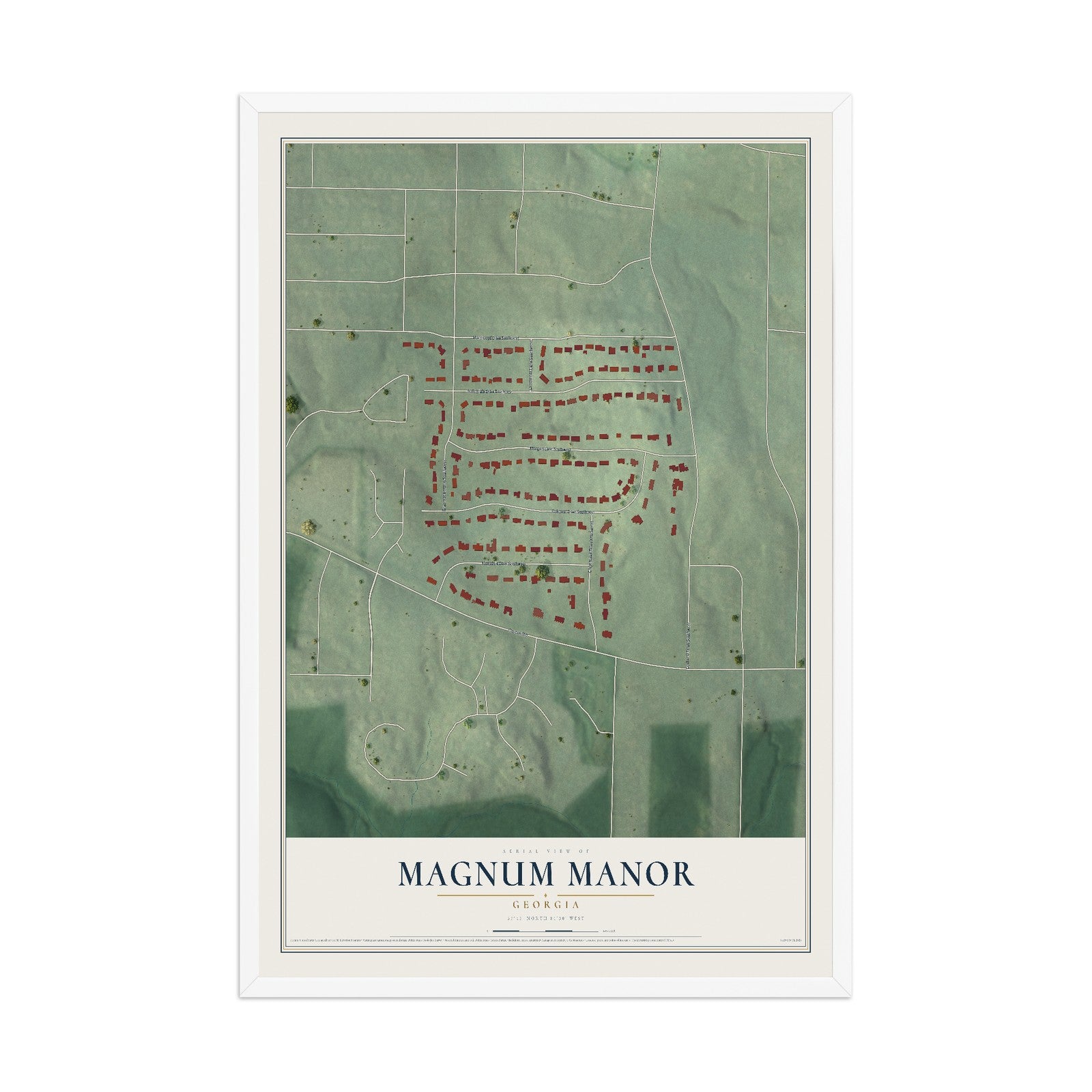 Magnum Manor, Georgia map print, 12" x 18" W/ White Ayous Wood Frame mockup