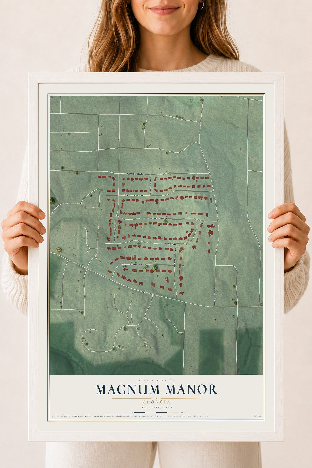Magnum Manor, Georgia map print, 18" x 24" W/ White Ayous Wood Frame mockup