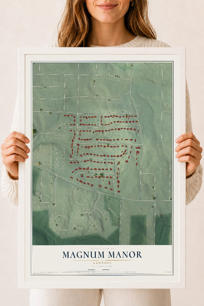 Magnum Manor, Georgia map print, 18" x 24" W/ White Ayous Wood Frame mockup