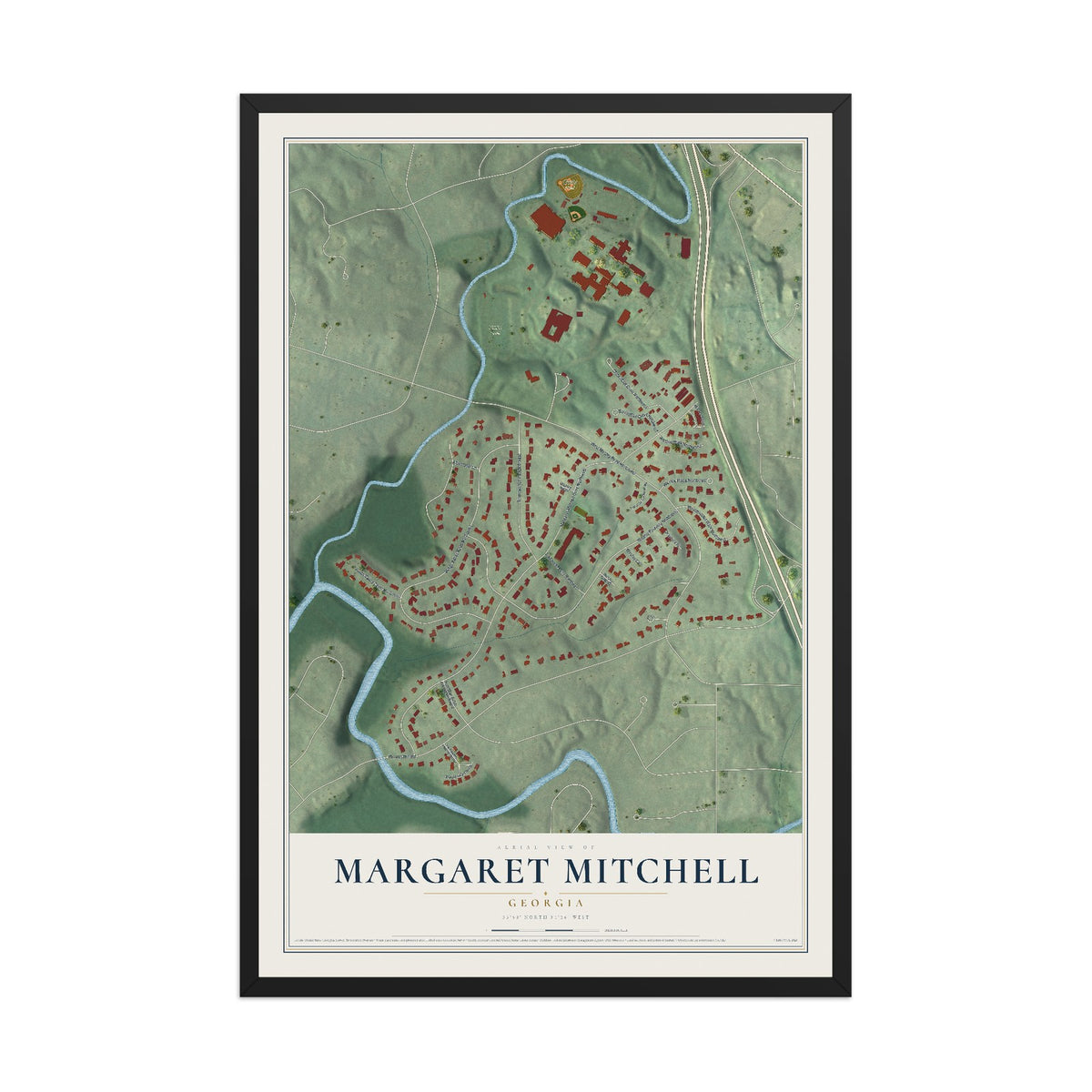Margaret Mitchell, Georgia map print, 12" x 18" W/ Black Ayous Wood Frame mockup