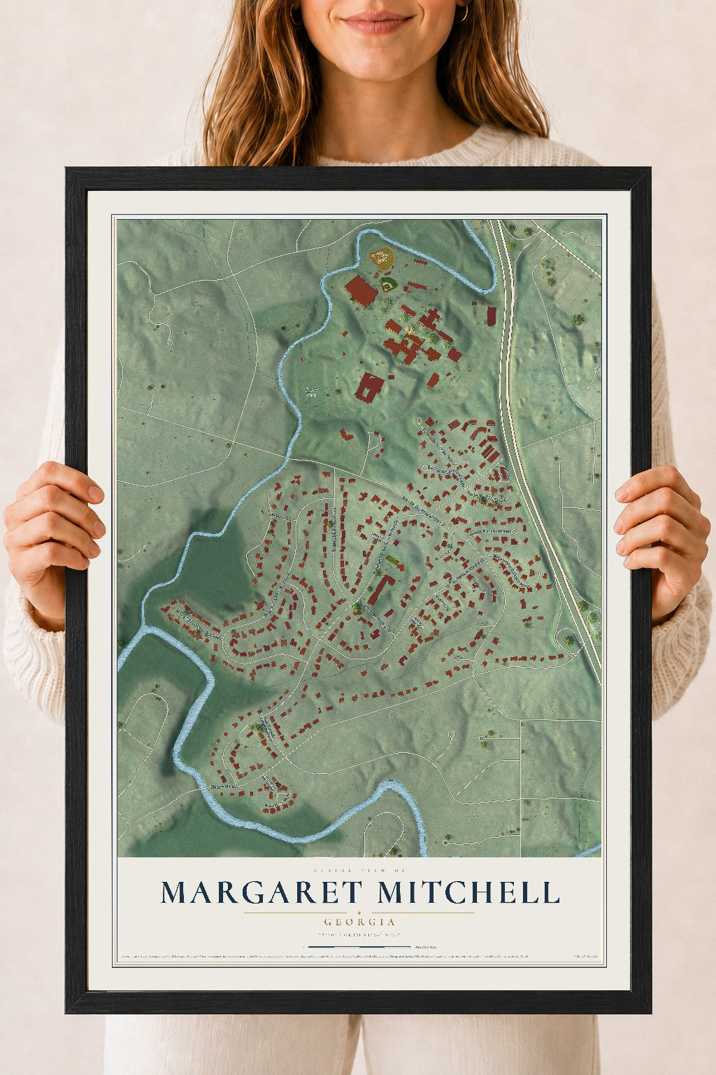 Margaret Mitchell, Georgia map print, 18" x 24" W/ Black Ayous Wood Frame mockup