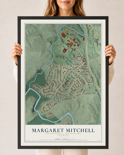 Margaret Mitchell, Georgia map print, 24" x 36" W/ Black Ayous Wood Frame mockup